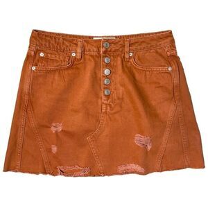 Free People Mini Skirt Womens Size 28 Rust Orange Distressed Button Fly Festival